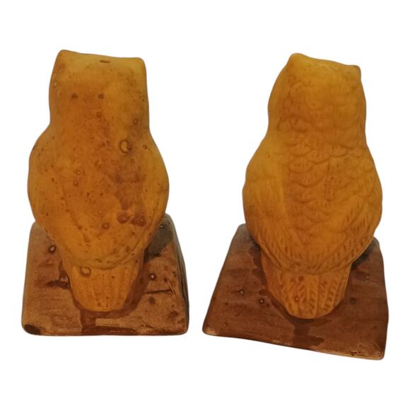 Owl Salt And Pepper Shakers Vintage On A Log Made In Taiwan Ceramic Bird 3" Tall - Picture 3 of 10
